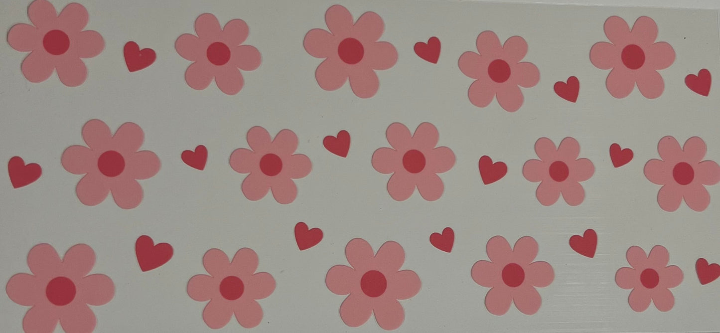 Pink flowers and hearts