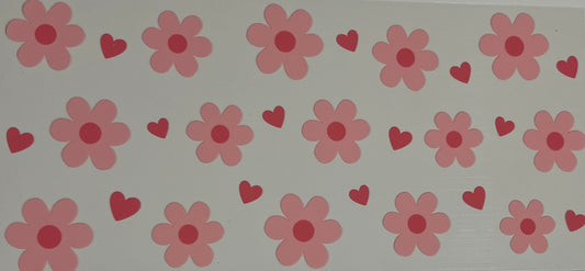 Pink flowers and hearts